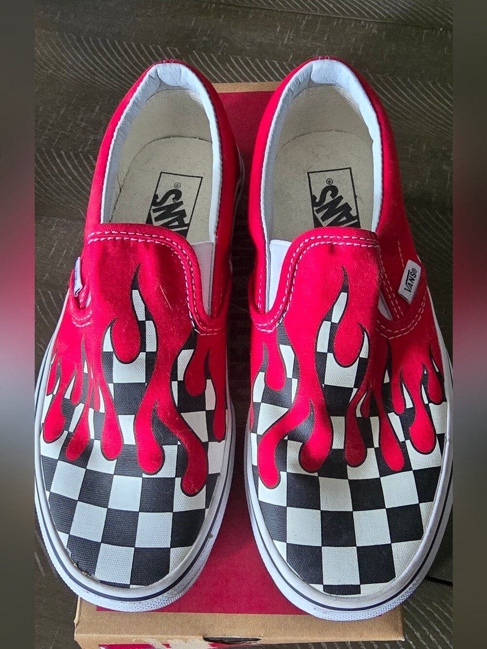 Vans Slip-On Checkerboard Sneakers with Red Blood Drip Graffic